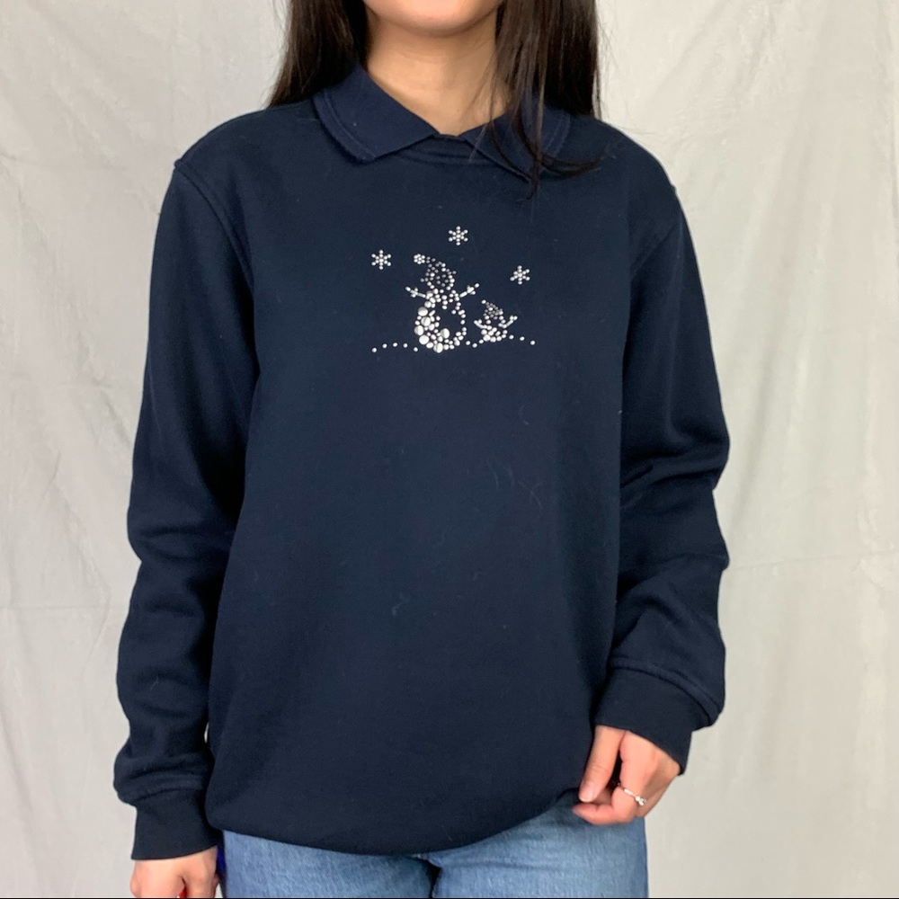 small navy blue snowman sweatshirt